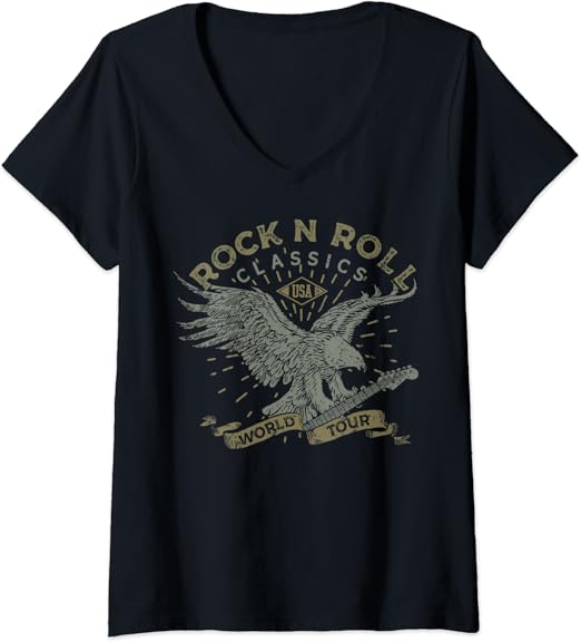 Womens Trendy Rock N Roll Classics VNeck TShirt Amazon.co.uk Fashion
